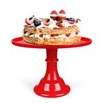 KLASKWARE Round Cake Stand 11" Melamine Cake Display Stand Dessert Cupcake Display Tray for Graduation,Wedding,Birthday,Party,Anniversary,Ceremony (Red)