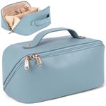 MAMUNU Large Capacity Cosmetic Bag Travel Cosmetic Storage Bag with Handle Portable Zipper Cosmetic Bag Toiletry Bag Makeup Bag Large with Compartments for Women Girls (Blue)