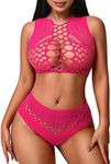 Avidlove Womens Fishnet Lingerie Pink Lingerie Panty and Bra Sets for Women Two Piece Lingerie Stripper Outfit