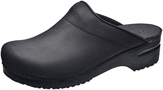 Sanita Karl en Cuir huilé | Sabots Ouvert | Produit Original Fabriqué à la Main pour Homme | Assise Plantaire de Forme Anatomique avec Mousse Souple | Noir | 42 EU