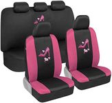 BDK Two-Tone Pink Heels Car Seat Covers Full Set with Steering Wheel Cover and Seat Belt Pads – Front and Rear Covers with Matching Embroidered Accessories, Universal Fit for Cars Trucks Vans SUVs