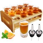 1oz Shot Glasses Set of 12 Shot Glass Tray Serving Holder 1oz/30ml Bulk Glass Shot Glasses Thick Base with Stand Organizer for Tequila Party Club Bar Home Restaurant Spirit Tasting Gift