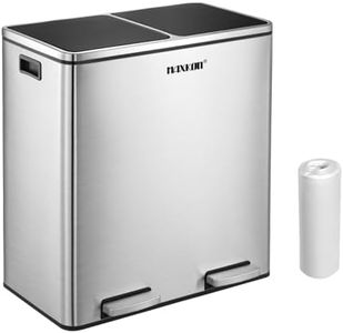 60L Foot Pedal Bin Stainless Steel Rubbish Dustbin Dual Compartment Recycle Kitchen Trash Can Sliver