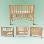 Flwrgirl Foldable Mini Baby Crib - Portable 4-in-1 Convertible Baby Cribs,Pine Wood Bedside Bassinet,3 Heights Bassinet Bedside Sleeper with A Sponge Mattress,Wheeled,Unpainted