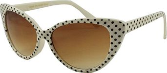 Boolavard Clear Black Lens Classic Sunglasses - Style Unisex Shades UV400 Protective Mens Ladies (Cat Eye - White Black-Dot)