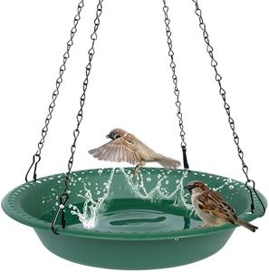 Bird Baths for Outdoors Heavy Duty, 16 inch BirdBath Bowl Only with 25” Rust-Proof Black Chains, Hanging Bird Bath Hanging Bird-Feeder for Garden Backyard Decor (Green 1 Pack)