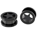 Star Tunnels Plugs Stainless Steel Screw Tunnels Ear Expander Stretcher Piercing Gauges With O-Ring Fashion Punk Black Minimalist Lucky Earring Body Jewelry Gifts for Women Girls (Black 0g(8mm))