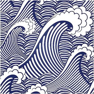 Blooming Wall PS030 Peel&Stick Handpainting Seamless Dark Blue White Waves Spray Self-Adhesive Prepasted Wallpaper Wall Mural