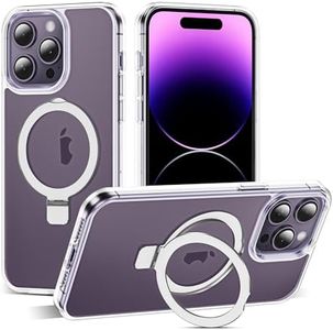 SKYLMW Compatible with iPhone 14 Pro Case with Invisible Magnetic O-Ring Stand Military-Grade Transparent Phone Case for iPhone 14 Pro 6.1" [Compatible with Mag-Safe][Great Grip Feeling],Clear