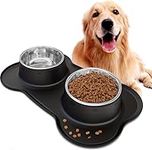 Miaomitun Dog Bowls Stainless Steel Water and Food Puppy Cat Bowls with Non Spill Skid Resistant Silicone Mat，Four Sizes for Small Medium Large Dogs Cats Pets (Black, S)