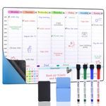 POPRUN Weekly Planner Whiteboard Family Calendar for Wall, 60×40cm Self Adhesive Dry Erase Meal Planner Board Stick on Any Smooth Surface, Reusable Schedule Planner with Time Slots, Monday to Sunday