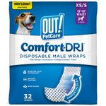 OUT! Pet Care Disposable Male Dog Wraps - Absorbent Male Wraps with Leak Proof Fit - XS/Small (Waist 13-18in) - 32 Count