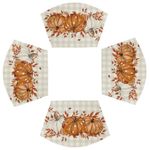 Artoid Mode Orange Buffalo Plaid Pumpkin Leaf Round Table Wedge Placemats Set of 4, Seasonal Fall Kitchen Dining Table Decoration for Indoor Party Home