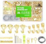 350PCS Picture Hanging Kit, Heavy Duty Photo Frame Hangers with Sawtooth Hardware, D Rings, Nails, Level, Screws, Steel Wire for Picture, Painting, Mirror, Wall Art Mounting