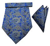 VOICI France Mens Paisley Cravat ascot NeckTie Pocket Square Microfiber Fabric Free Size (Blue Green)