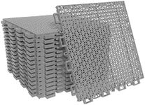 smabee 16 pcs Interlocking Rugged Deck Floor Tiles Non-Slip with Drainage Holes Plastic Mats for Boat Pool Patio Balcony Sports Area 9.8"x9.8"x0.47" (Gray)