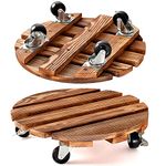 PETSUPS 2 Pack Plant Caddy Wooden Plant Stand with Wheels 12 Inch-30 CM Round Plant Roller with Metal Lockable Caster Wheels Heavy Duty Rolling Plant Stand Plant Dolly