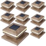 Viewsun 8 Pack Solar Post Cap Lights, Outdoor Fence Post Lights, Solar Powered Wood Grain Shell Caps for Deck, Patio Decor, Warm White High Brightness SMD LED Lamp Fits for 4x4 or 6x6 Wooden Posts