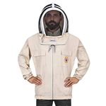 Bee Proof BP-101 Beekeeping Jackets with Fencing Veil Breathable Cotton Beekeeper Suit Outfit Total Protection for Professional and Beginner (Large, Khaki)