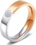 AmorArtSky Wedding Band Ring For Women|Titanium Engagement Ring Cubic Zirconia Two Tone Silver Gold/Silver Rose Gold 4.5mm Personalized Ring For Men High Polish Comfort Fit Size 6-10, Size 7, Metal, Cubic Zirconia