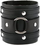 HZMAN Wide Cuff Wrap Gothic Wristband Punk Rock Biker Wide Strap Leather Bracelet, 8.5in, Leather, no gemstone