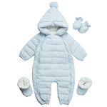 famuka Baby Winter Warm Down Snowsuits Hooded Puffer Outwear (Blue, 9-12 Months)