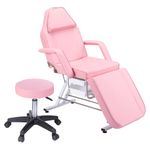 Electric Salon Tattoo Chair with 2 Trays,Adjustable Height Esthetician Bed with Hydraulic Stool, Multi-Purpose 3-Section Facial Bed Table, 73-inch Massage Equipment w/Removable Headrest (Pink)