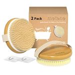 Metene 2 Pack Dry Brushing Body Brush, Bamboo Body Exfoliating Brush, Dry Brush for Lymphatic and Cellulite Drainage Massager, Body Scrubber Brush with Soft and Stiff Bristles for All Kinds of Skin