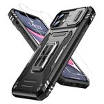 Goodon for iPhone 11 Case with Sliding Camera Cover + Screen Protector - Metal Magnetic Kickstand - Military-Grade Shockproof Matte Protective Phone Case 6.1" for Men Women Girls - Black