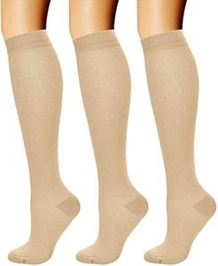 3 Pairs Compression Socks 15-20 mmHg - Compression Stocking Best Support for Running, Swelling, Nurse, Flight, Nurses,Travel,Flying (Skin, Large-X-Large)