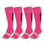 ZEPOHCK Kids Athletic Soccer Socks, 2 Pairs Knee High Socks for Youth Boys Girls for Shoe Size 3-6.5 / Ages 6-12 (Pink-005)