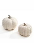 DN DECONATION Woollen Artificial Pumpkin Decorations, Handmade White Miniature Pumpkins Set of 2, for Fall Harvest Home Decor, Halloween Festival Decor