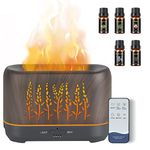 NEWYID Aromatherapy Diffuser with 5 Essential Oils, Oil Diffuser with Flame Light 3 Mist Mode 4 Timer Up to 12H of Continuous Aroma Waterless Auto-Off Essential Oil Diffusers for Home(Dark Brown)