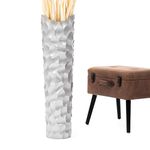 Leewadee Large Silver Home Decor Floor Vase – Wooden 36 inches Tall Farmhouse Decor Flower Holder for Fake Plant and Pampas Grass