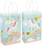 BLUE PANDA 24 Pack Unicorn Party Favor Gift Bags with Handles, Pastel Rainbow Birthday Decorations (5.5 x 8.6 x 3 in)