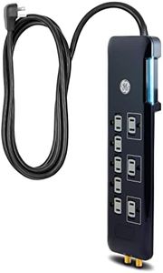 GE 34461 Surge Protector, 8 Outlet Power Strip, Long 4' Power Cord, Flat Plug, Power Filter, Circuit Breaker, 2160 Joules, 4' Cord, Black