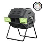 SQUEEZE master Large Compost Tumbler Bin - Outdoor Garden Rotating with Thermometer - Better Air Circulation Efficient Compost- BPA Free-Sturdy Steel Frame - 43Gallon (2-21.5Gal)- Green Door