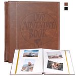 Self Adhesive Large Photo Albums 40 pages, Our Adventure Book Leather Hardcover Wedding Album, Personalised Photo Scrapbook for Anniversary, Baby Photo Album Holds 3X5, 4X6, 6X8, 8X10 Photos, Brown