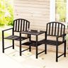 Gardeon Outdoor Garden Bench Seat, 2 Seater Steel Benches Lounge Chair Relax Patio Furniture Chairs Park Pool Backyard, with Folding Table Umbrella Hole Black