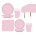 69P Baby Pink Party Tableware Plastic Table Cloth Cover,Paper Plates,Napkins and Cups for Pink Party Supplies,Pastel Pink Party Decorations Dinnerware Set for Kids Birthday,Baby Shower Party