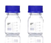 Octa Borosilicate Glass Reagent Bottle with Screw Cap - Durable and Versatile Lab Container for Chemicals and Liquids (100 ML (Pack of 2))