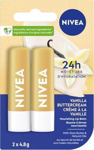 NIVEA Vanilla Buttercream Lip Balm | Made with Jojoba Oil & Shea Butter | Keeps lips moisturized for 24H | 2 x 4.8g tubes