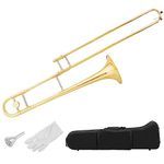 COSTWAY Bb Tenor Slide Trombone with Case, Mouthpiece, Gloves and Cleaning Cloth, Gold Brass B Flat Trombones Musical Instruments for Kids Beginners