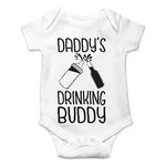 Daddy's Drinking Buddy - Gift Idea for Dad - Funny Cute Infant Creeper, One-Piece Baby Bodysuit - White - 12 Months