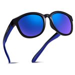 DEAFRAIN Kids Sunglasses for Boys Girls Polarized Child Youth Teen BLue Baseball Cycling Bike Running Rubber Glasses for 6-12 age