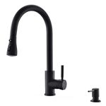 Bokaiya Black Kitchen Tap Mixer with Pull Out Sprayer,Pull Down Stainless Steel Kitchen Taps,High Arc 360°Swivel Single Handle,Sink Mixer Tap Hot and Cold,2 Spary Modes,with Soap Dispenser,Matte Black