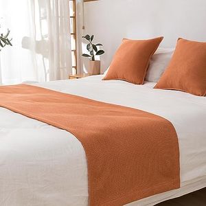 twelves Waffle Bedrunner Set, King Decorative Bedding Scarf Orange Bedrunner and 2 Pillowcases for Hotels Homes