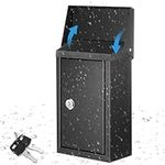 Yaocom Metal Locking Mailbox Wall Mount with Key Lock 10 x 5.5 x 3 Inches Drop Lock Box Locked Mailboxes Hanging Secure Postbox with 2 Keys Lockbox for Cash Security Key Office Outdoor Garden (Black)