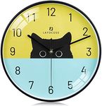 Lafocuse Black Frame Modern Cat Wall Clock 12 Inch, Horloge Murale Enfant Kids Wall Clock for Bedrooms Girls Boys Silent Non Ticking Battery Operated Living Room Classroom