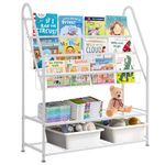 Hossejoy Metal Bookshelf, White Bookcases, Kids Book Rack Book Display Stand for Children Floor Display Shelves Magazine Rack & Toy Storage Organizer